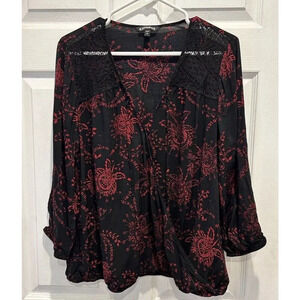 Express Black and Red Floral Blouse